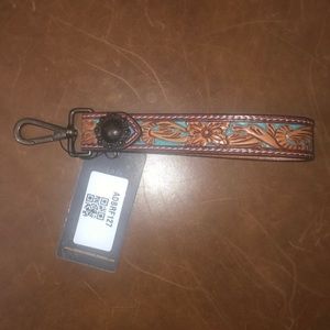 Leather tooled turquoise keychain